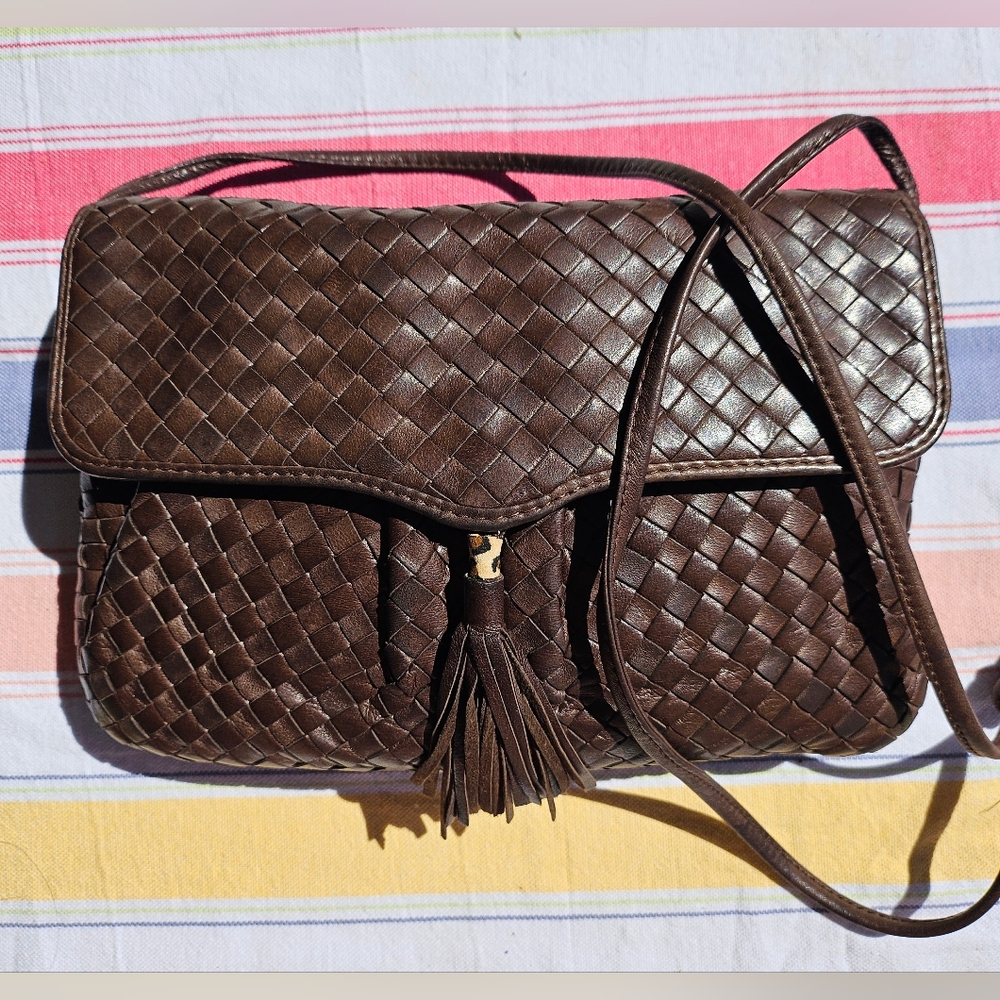 Vintage Cosci Hand Made In Italy Brown Woven Leather Crossbody Bag - Picture 2 of 9